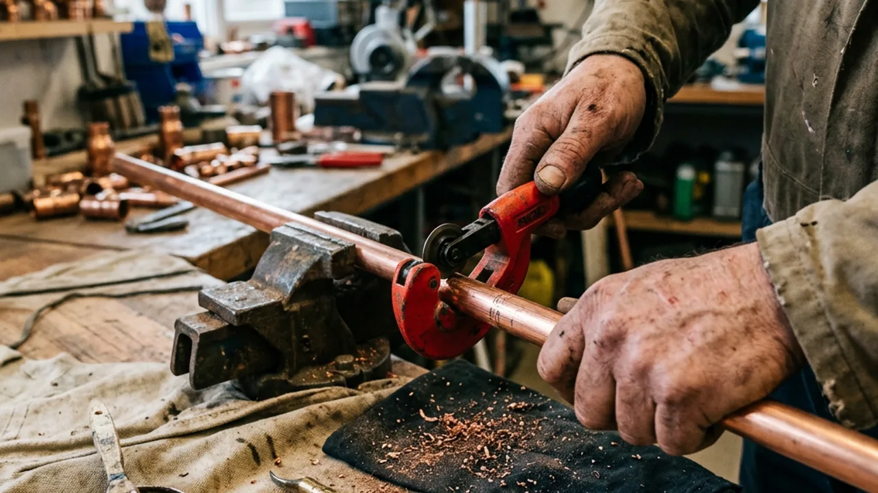 Plumber Pakenham at work - cutting copper pipe during a repair by a VBA-registered local plumber